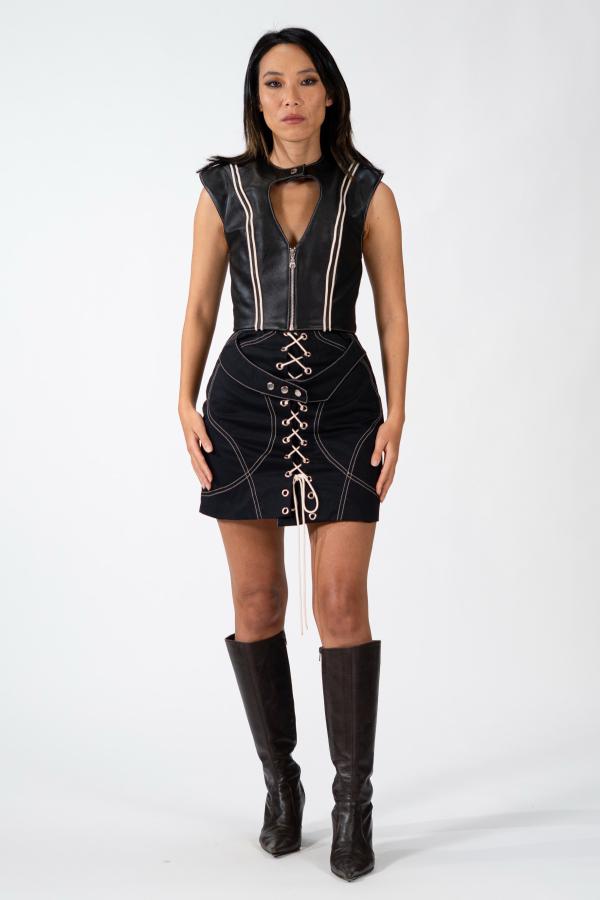 STRIPED LEATHER VEST
