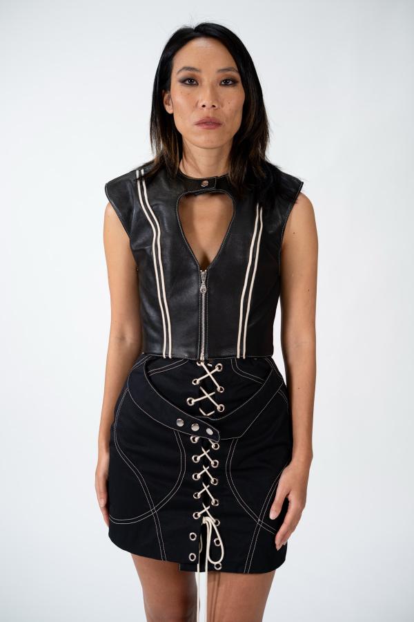 STRIPED LEATHER VEST