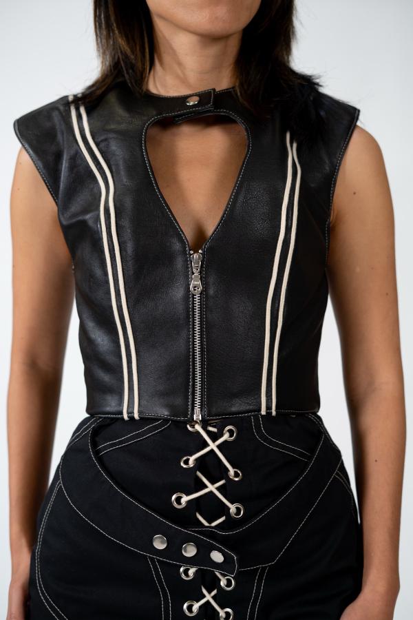 STRIPED LEATHER VEST