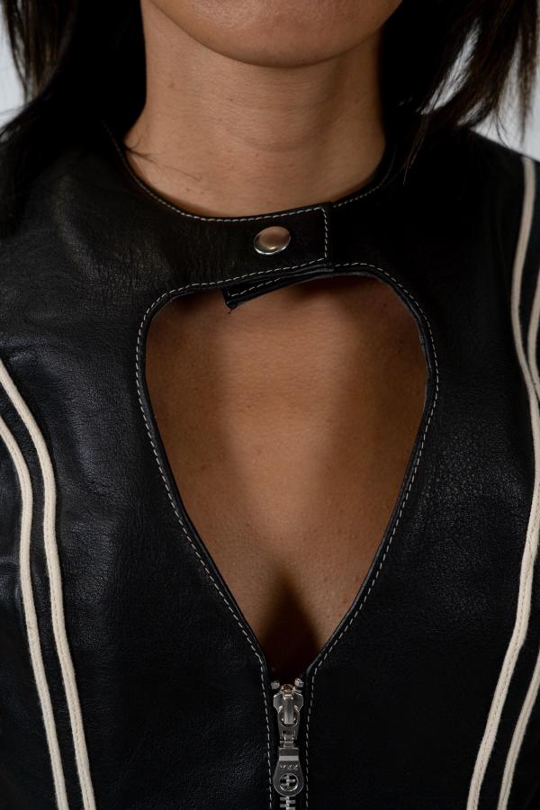 STRIPED LEATHER VEST