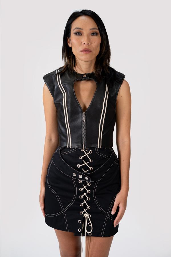 STRIPED LEATHER VEST