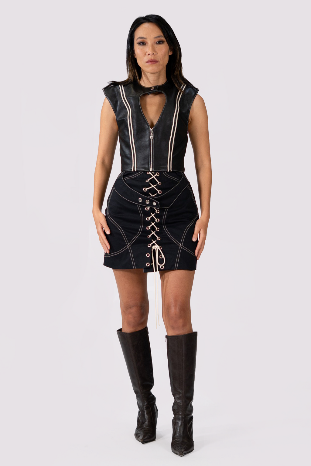STRIPED LEATHER VEST