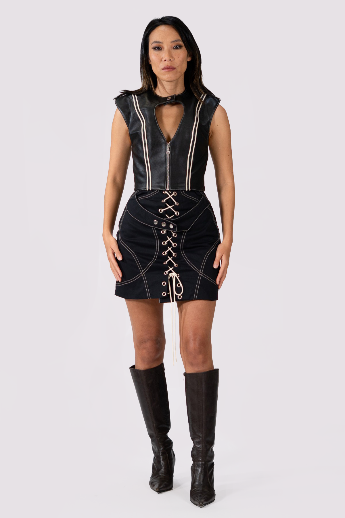 STRIPED LEATHER VEST