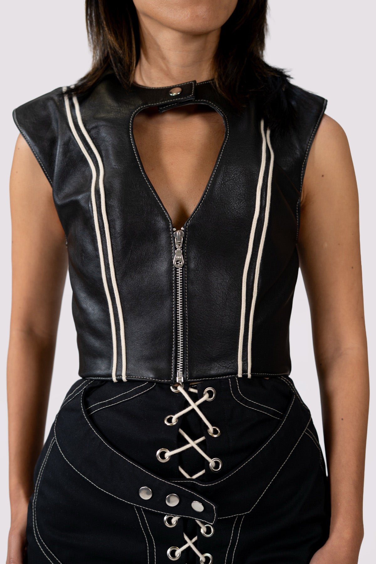 STRIPED LEATHER VEST